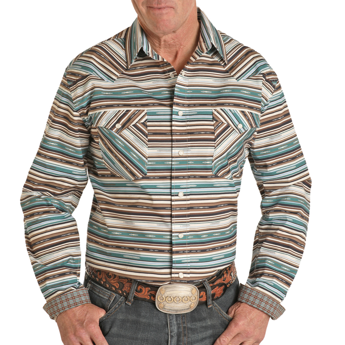 Panhandle Rough Stock Men's Striped Multicolor Western Snap Shirt RSMSOSR0NX