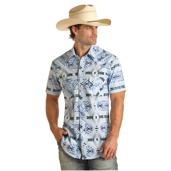 Rock & Roll Cowboy Men's Blue Aztec Button Up Shirt RRMS1SRZ7Z-45