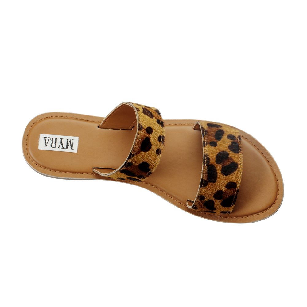 Myra Ladies Genuinity Leopard Cowhide Slip On Flats Sandals S-2989