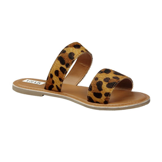 Myra Ladies Genuinity Leopard Cowhide Slip On Flats Sandals S-2989