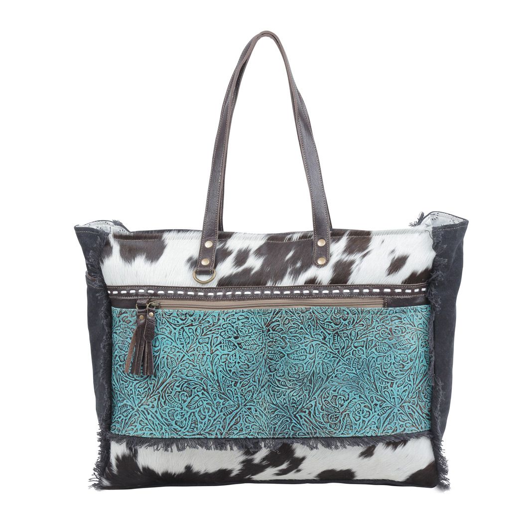 Myra Bag Ladies Seagrass Canvas Turquoise Weekender Tote Bag S-4739