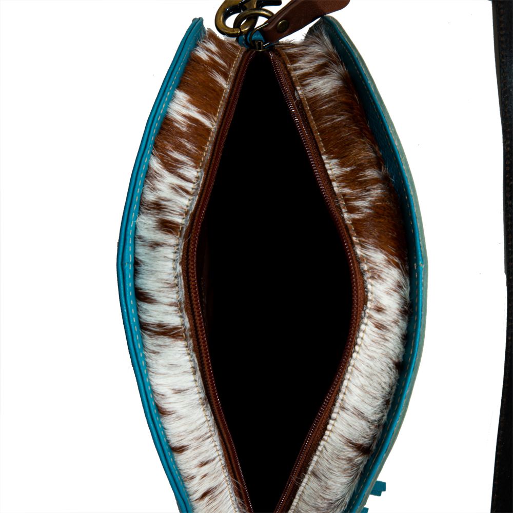 Myra Bag Desert Rain Hand Tooled Brown Leather & Blue Round Bag S-8097