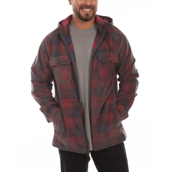 Scully Men's Red and Navy Zip Up Plaid Corduroy Hoodie 5270-RNV