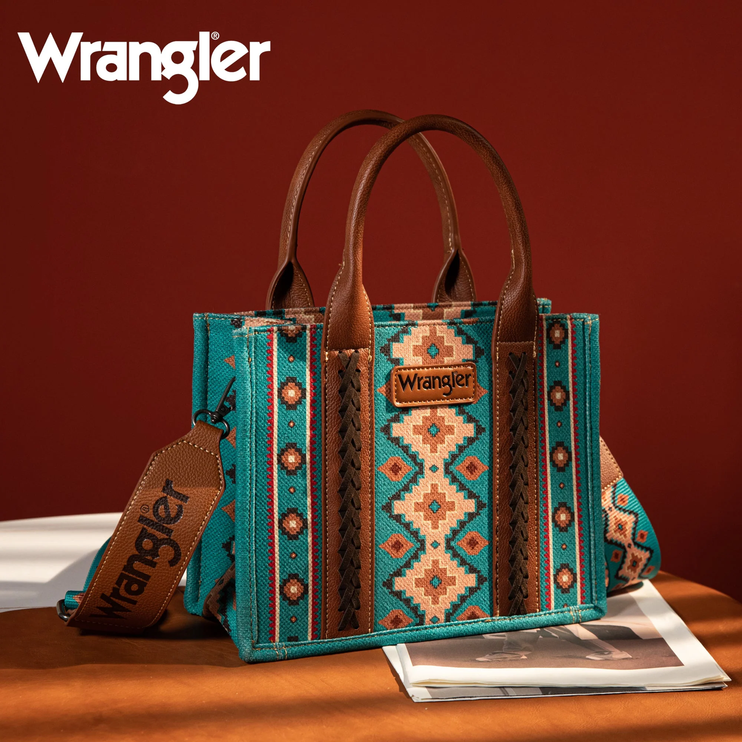 Wrangler Ladies Southwestern Small Turquoise Crossbody Tote Bag WG2203-8120STQ