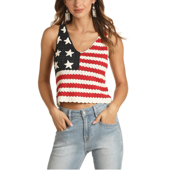 Rock & Roll Cowgirl Ladies Flag Knitted Tank Top 49-9948