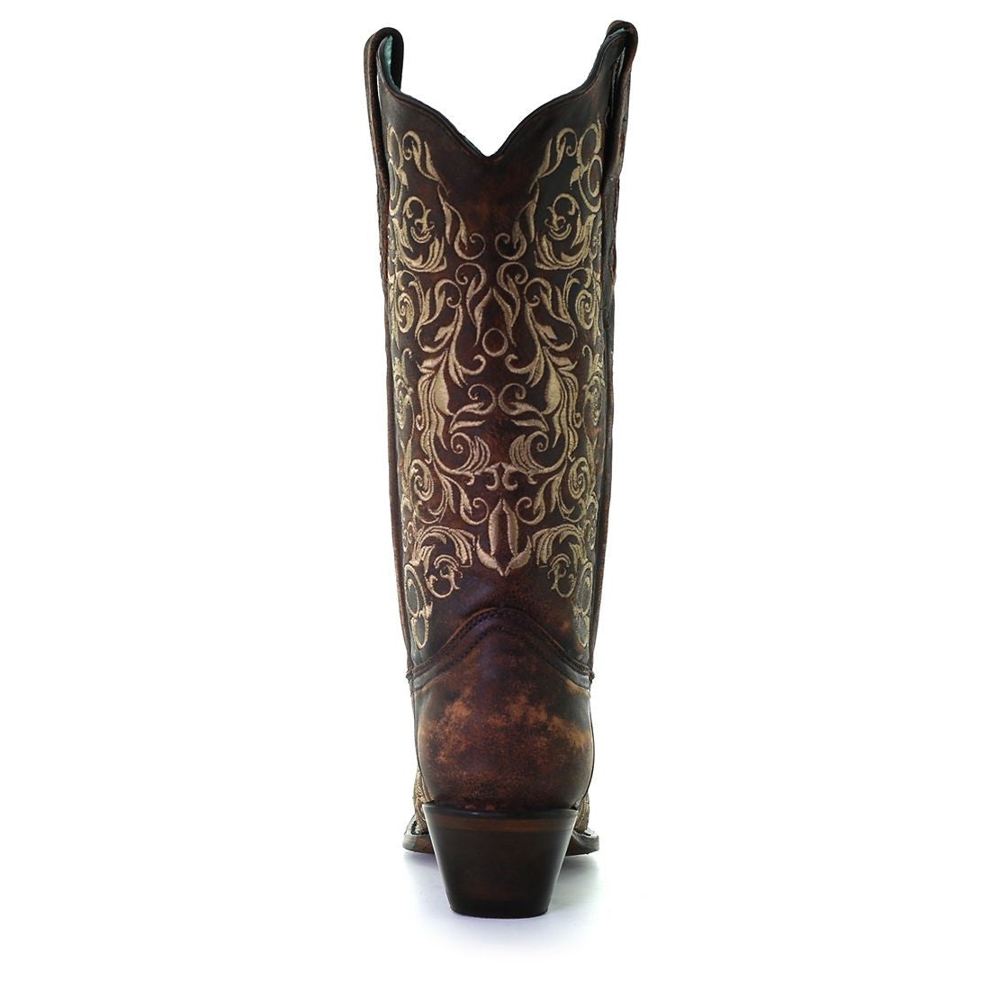 Corral Ladies Honey Brown Floral Snip Toe Western Boots Z5016