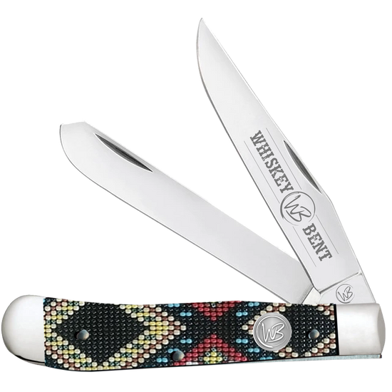 Load image into Gallery viewer, Whiskey Bent Diamond Beaded Black Pocket Knife WB11-11
