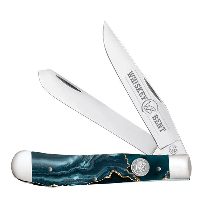 Whiskey Bent Gold Rush Trapper Blue Pocket Knife WB11-23