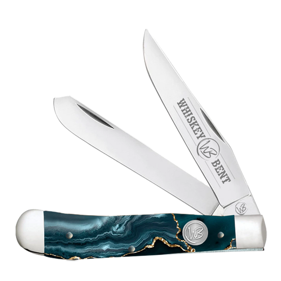 Whiskey Bent Gold Rush Trapper Blue Pocket Knife WB11-23