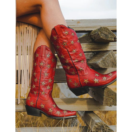 Black Star Ladies Western Marfa Snip Toe Red Bone Boots WBSN001