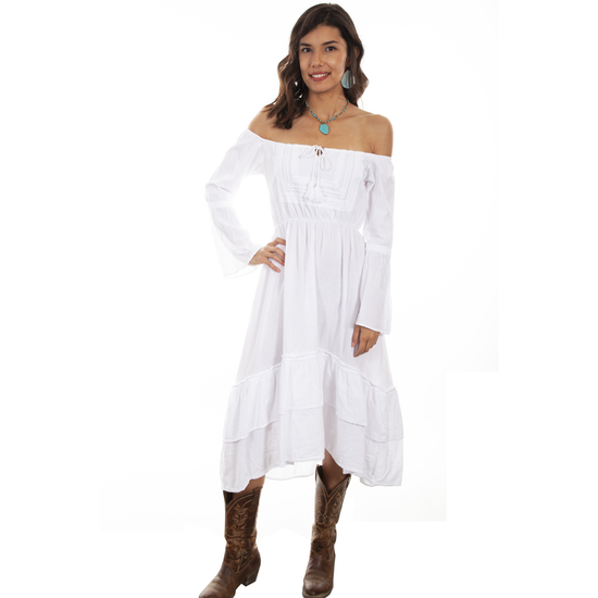 Scully Ladies White Scoop Neck Long Sleeve Dress PSL-249-WHT