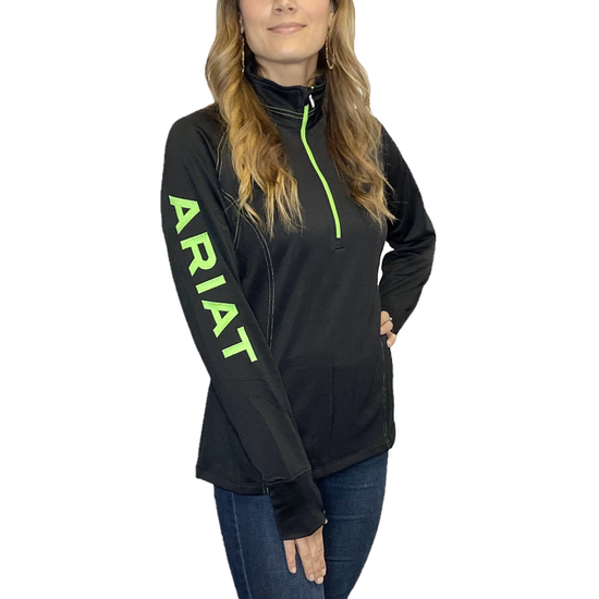 Ariat Ladies Tek Team Black & Lime 1/2 Zip Sweatshirt 10039086