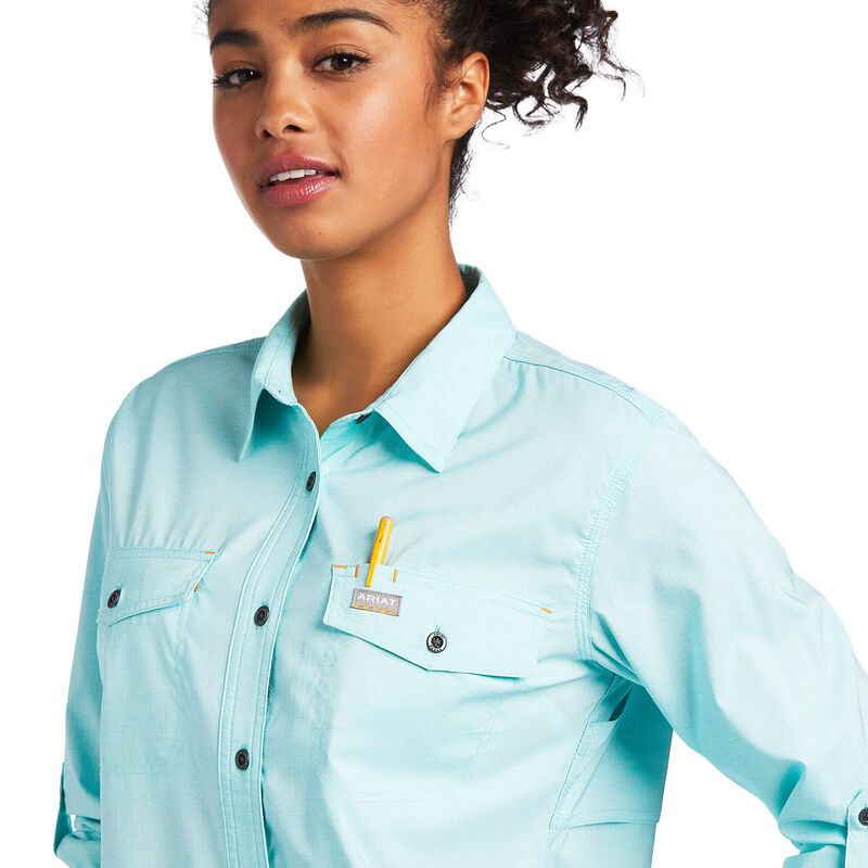 Ariat® Ladies Rebar VentTEK Aqua Sky Heather Button Down Shirt 10039480