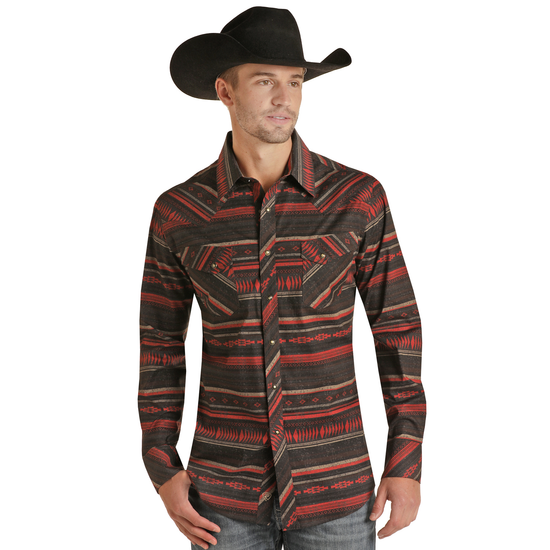 Panhandle Men's Long Sleeve Aztec Burgundy Snap Shirt RRMSOSRZ1J-62