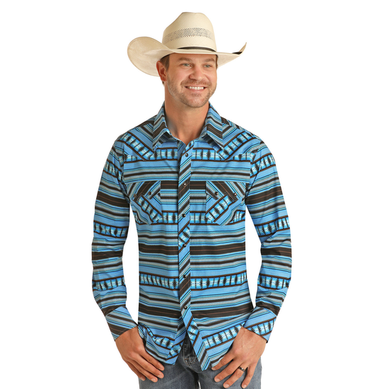 Rock & Roll Cowboy® Turquoise Aztec Print Snap Down Shirt RRMSOSRZ81-86